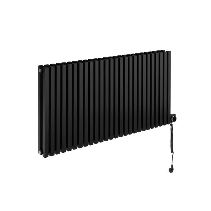 Grzejnik dekoracyjny elektryczny poziomy Nomad 600x1170 czarny, grzałka z prawej strony