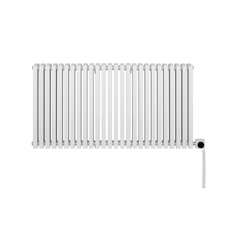 Grzejnik dekoracyjny elektryczny poziomy Nomad 600x1170 biały, grzałka z prawej strony