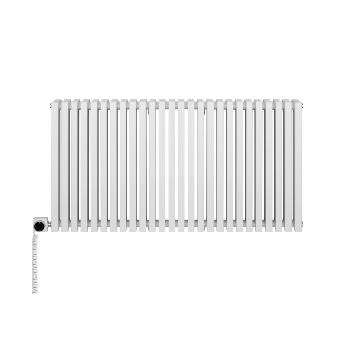 Grzejnik dekoracyjny elektryczny poziomy Nomad 600x1170 biały, grzałka z lewej strony