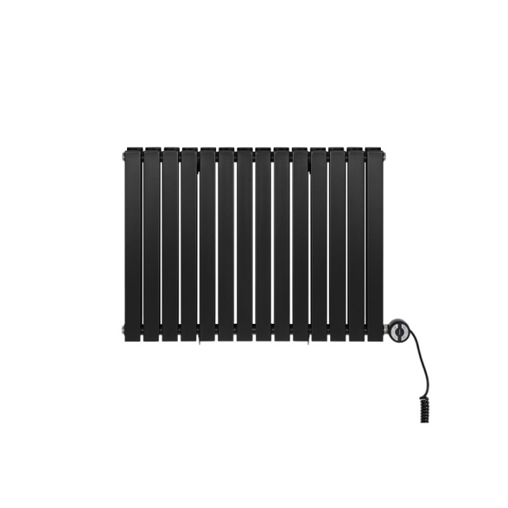 Grzejnik dekoracyjny elektryczny poziomy Judy 600x826 czarny, grzałka z prawej strony