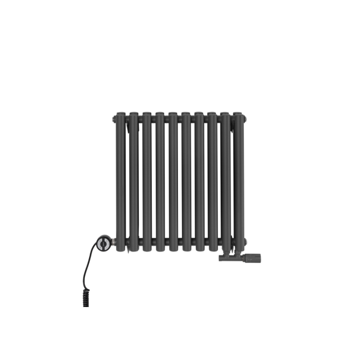 Grzejnik dekoracyjny elektryczny poziomy Gilda 600x590 grafit, grzałka z lewej strony