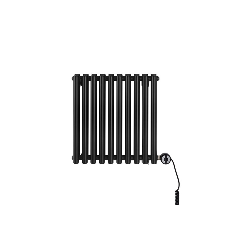 Grzejnik dekoracyjny elektryczny poziomy Gilda 600x590 czarny, grzałka z prawej strony