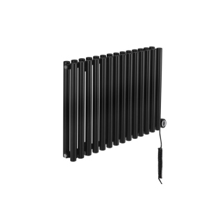 Grzejnik dekoracyjny elektryczny poziomy Gilda 600x826 czarny, grzałka z prawej strony