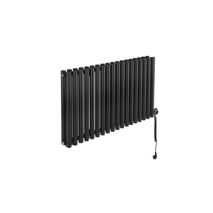 Grzejnik dekoracyjny elektryczny poziomy Gilda 600x1062 czarny, grzałka z prawej strony
