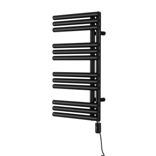 Grzejnik łazienkowy elektryczny Zodiak 737x400 czarny, grzałka z prawej strony