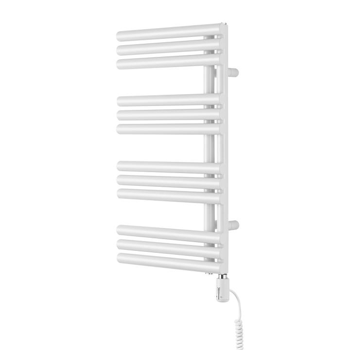 Grzejnik łazienkowy elektryczny Zodiak 737x400 biały, grzałka z prawej strony