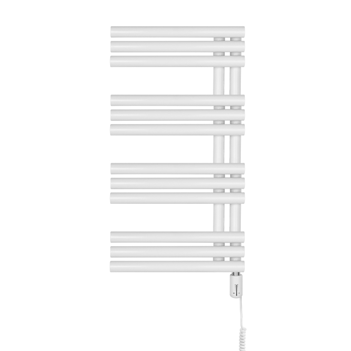 Grzejnik łazienkowy elektryczny Zodiak 737x400 biały, grzałka z prawej strony