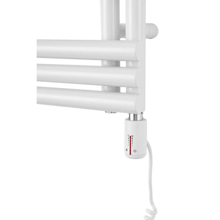 Grzejnik łazienkowy elektryczny Zodiak 737x400 biały, grzałka z prawej strony