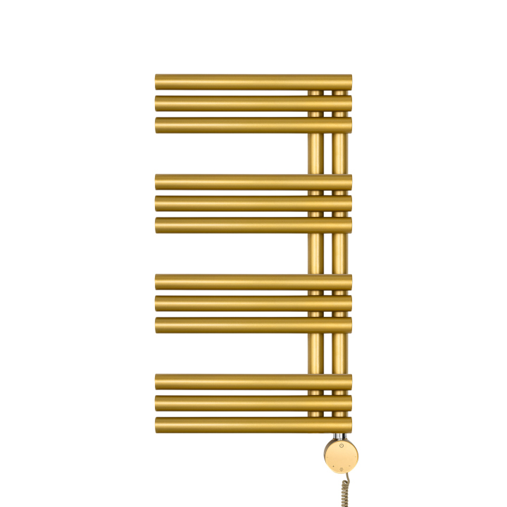 Grzejnik łazienkowy elektryczny Zodiak 737x400 złoty, grzałka z prawej strony