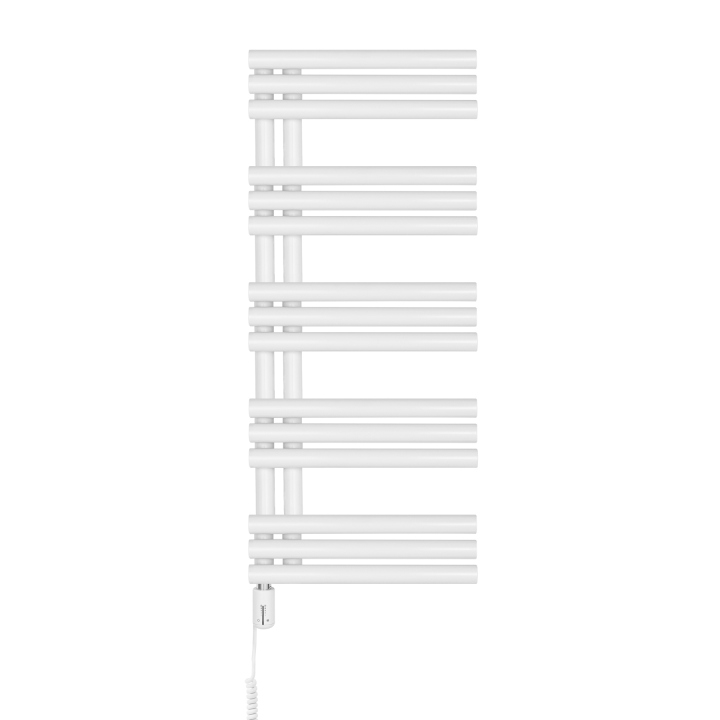 Grzejnik łazienkowy elektryczny Zodiak 942x400 biały, grzałka z lewej strony