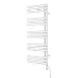 Grzejnik łazienkowy elektryczny Zodiak 942x400 biały, grzałka z prawej strony