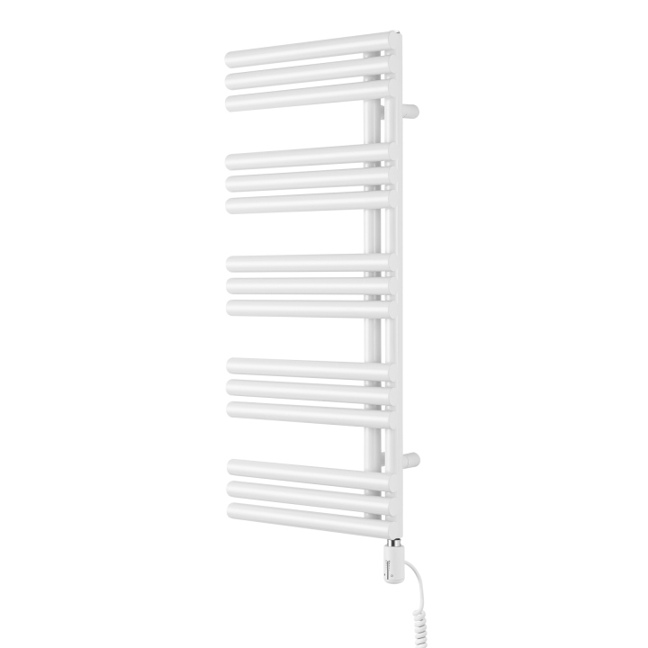 Grzejnik łazienkowy elektryczny Zodiak 942x400 biały, grzałka z prawej strony