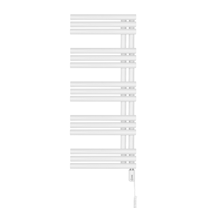 Grzejnik łazienkowy elektryczny Zodiak 942x400 biały, grzałka z prawej strony