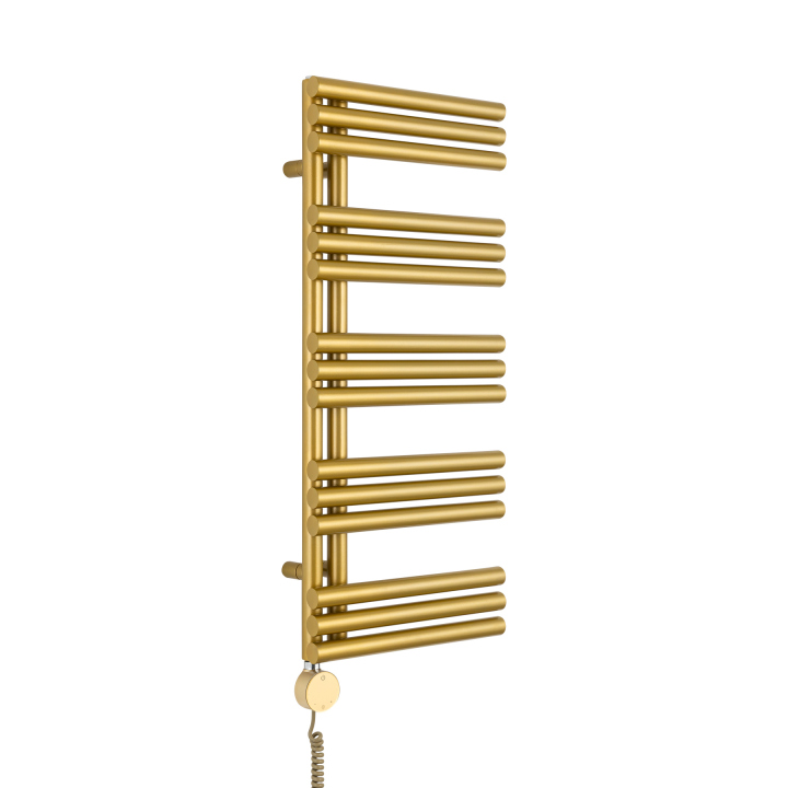 Grzejnik łazienkowy elektryczny Zodiak 942x400 złoty, grzałka z lewej strony