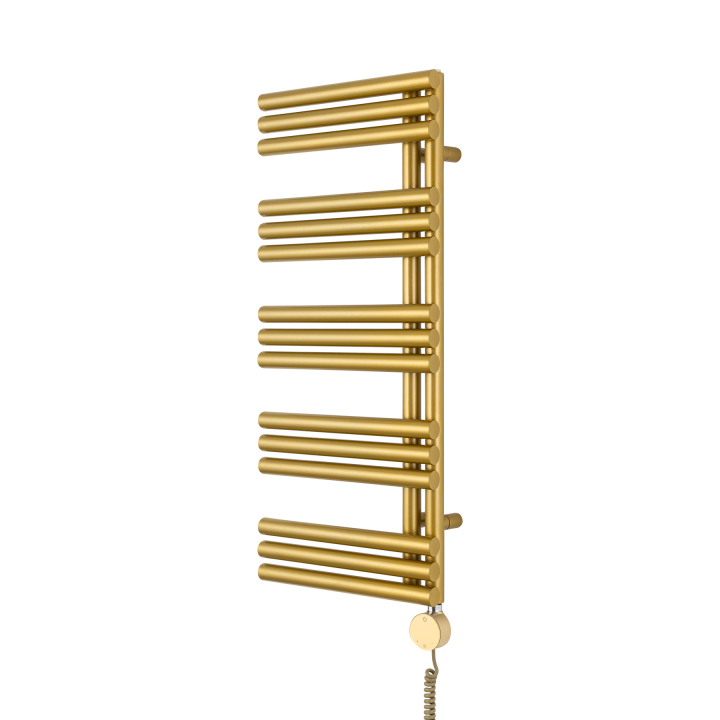 Grzejnik łazienkowy elektryczny Zodiak 942x400 złoty, grzałka z prawej strony