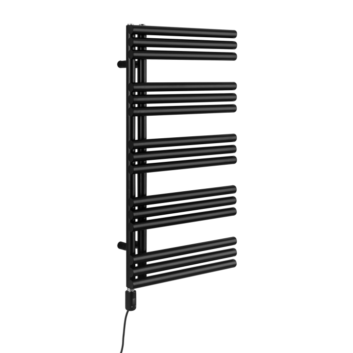 Grzejnik łazienkowy elektryczny Zodiak 942x500 czarny, grzałka z lewej strony