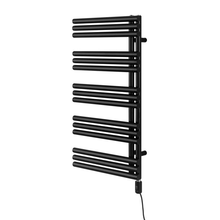 Grzejnik łazienkowy elektryczny Zodiak 942x500 czarny, grzałka z prawej strony