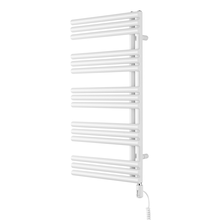 Grzejnik łazienkowy elektryczny Zodiak 942x500 biały, grzałka z prawej strony