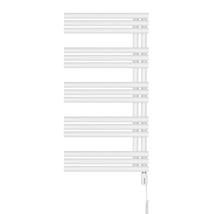 Grzejnik łazienkowy elektryczny Zodiak 942x500 biały, grzałka z prawej strony