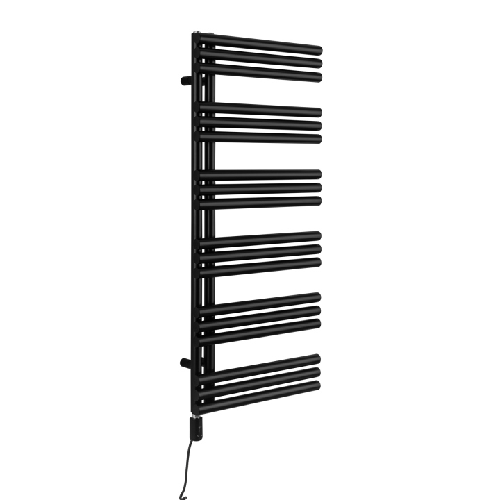 Grzejnik łazienkowy elektryczny Zodiak 1147x500 czarny, grzałka z lewej strony