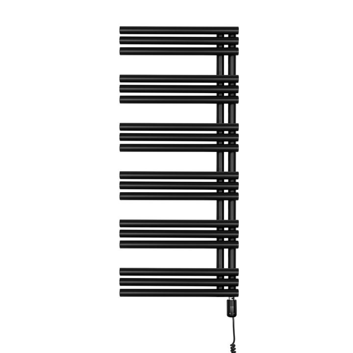 Grzejnik łazienkowy elektryczny Zodiak 1147x500 czarny, grzałka z prawej strony