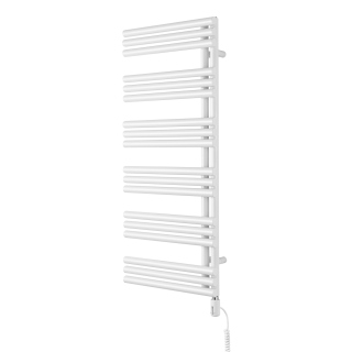 Grzejnik łazienkowy elektryczny Zodiak 1147x500 biały, grzałka z prawej strony