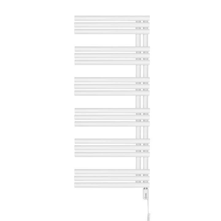 Grzejnik łazienkowy elektryczny Zodiak 1147x500 biały, grzałka z prawej strony