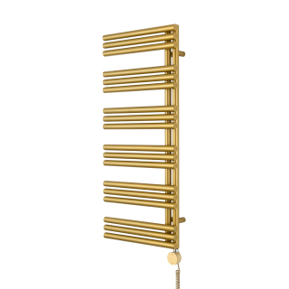 Grzejnik łazienkowy elektryczny Zodiak 1147x500 złoty, grzałka z prawej strony