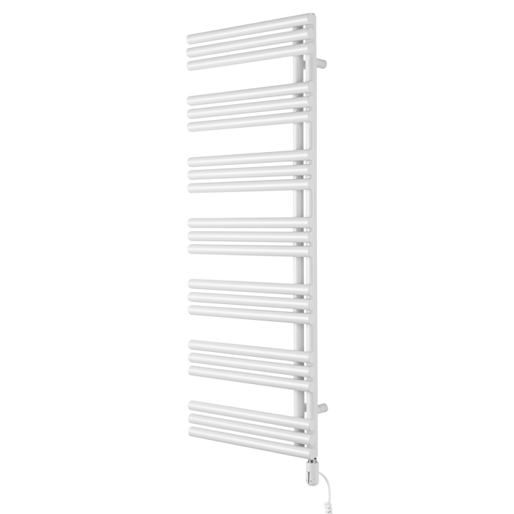 Grzejnik łazienkowy elektryczny Zodiak 1352x500 biały, grzałka z prawej strony