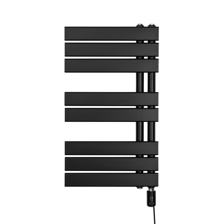 Grzejnik łazienkowy elektryczny UCA 700x400 czarny, grzałka z prawej strony