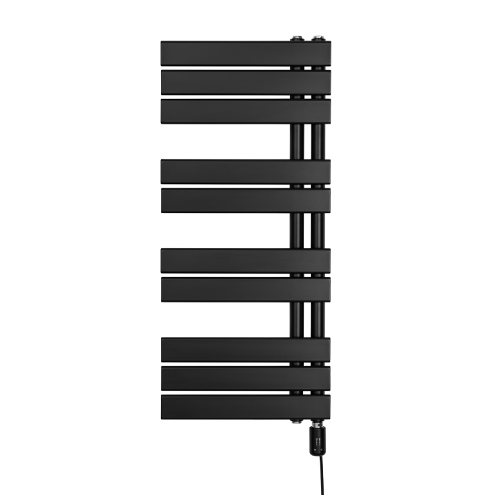 Grzejnik łazienkowy elektryczny UCA 911x400 czarny, grzałka z prawej strony