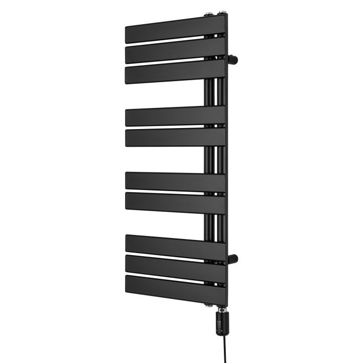 Grzejnik łazienkowy elektryczny UCA 911x400 czarny, grzałka z prawej strony