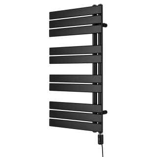 Grzejnik łazienkowy elektryczny UCA 911x500 czarny, grzałka z prawej strony