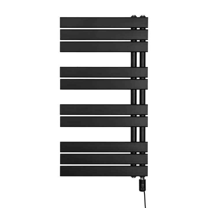 Grzejnik łazienkowy elektryczny UCA 911x500 czarny, grzałka z prawej strony
