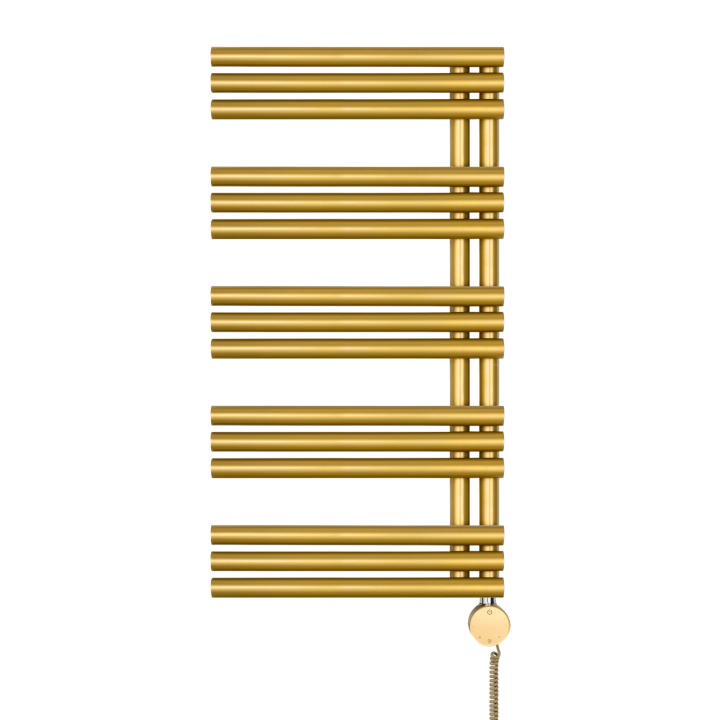 Grzejnik łazienkowy elektryczny Zodiak 942x500 złoty, grzałka z prawej strony